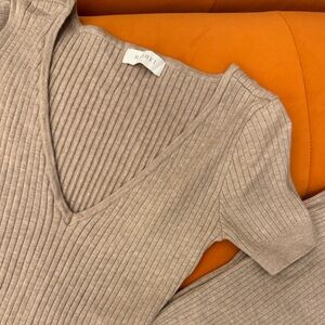 Short Sleeve Knit Midi Dress - Taupe